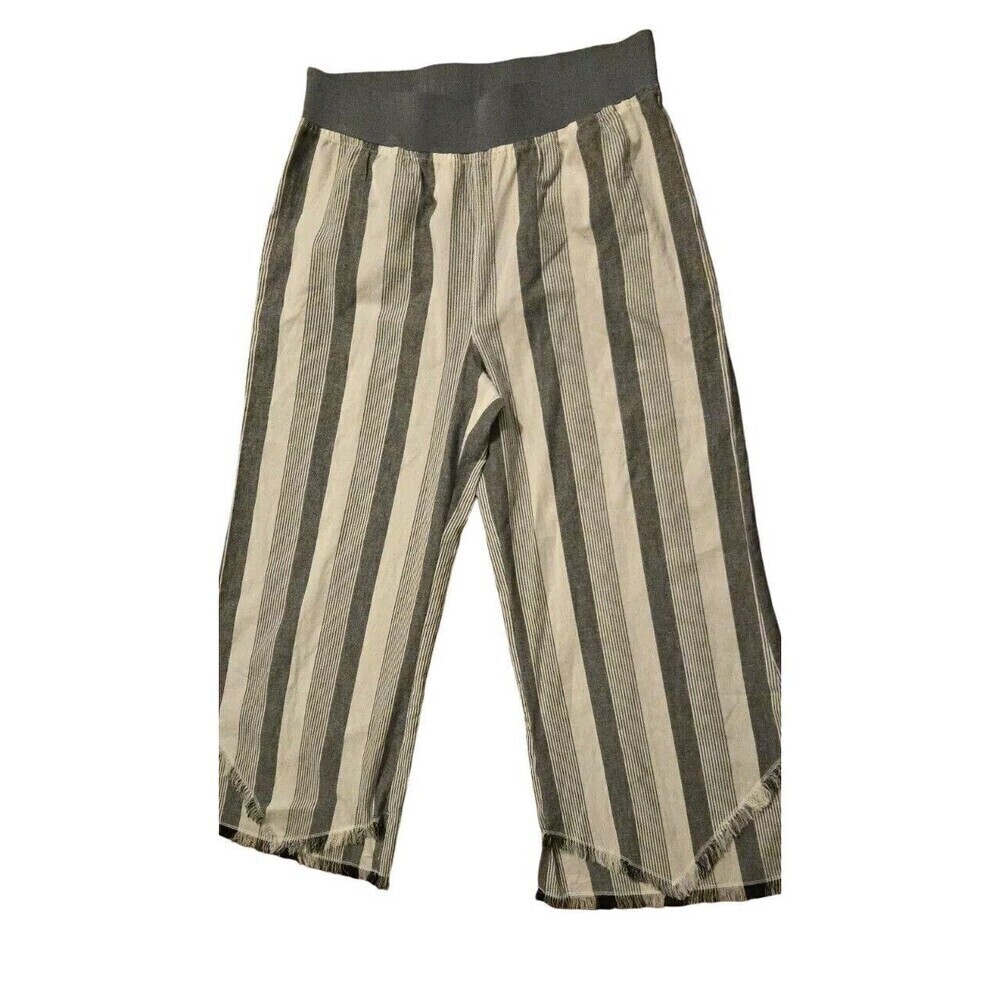 April Cornell Gray Stripped Wide Leg Pant Large Boho Lagen Look